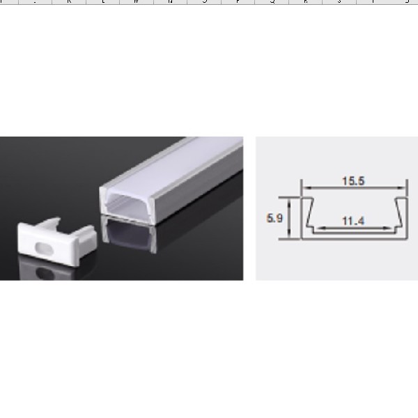 Профиль Накладной Алюм. С рассеиват. Комплект Заглушки 15,5х5,9х2000мм REDIGLE (100)
