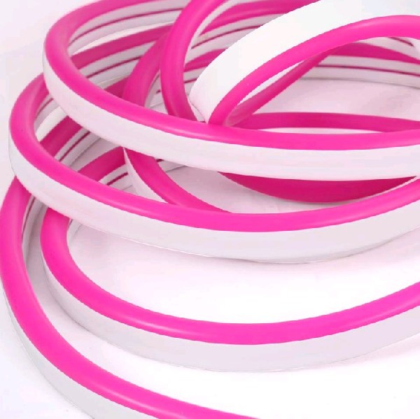 Гибкий Неон  12В 2жил 11Вт/м Розовый 120LED/м SMD3528 Белый ПВХ 6х12мм IP67 REDIGLE (5м) (200)